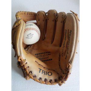 Vtg Little League Trio Crown Back Mitt 32-17 + Wilson Cork Core Baseball A1174